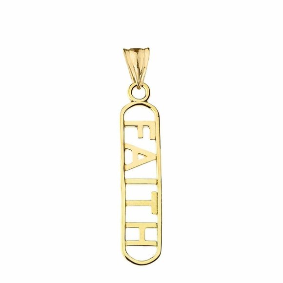 Solid 14k Yellow/ White/ Rose Gold Faith Charm Pendant